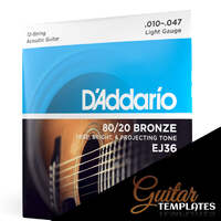 D'Addario 12-String Set 10-47 Light Gauge  EJ36 80/20 Bronze 